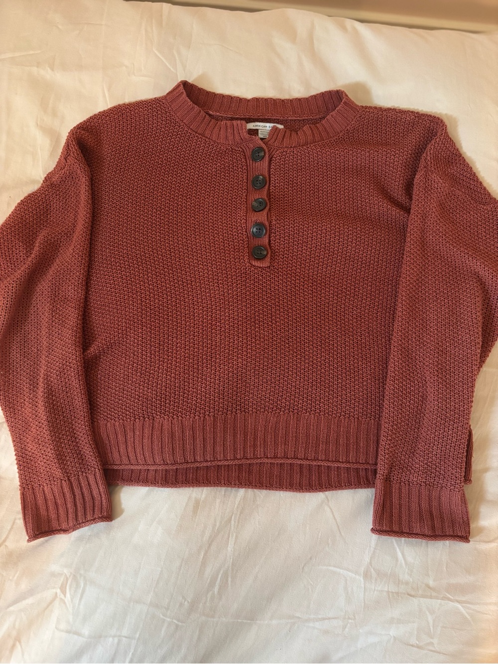 American Eagle Outfitters Rust Red Henley Knit Sweater